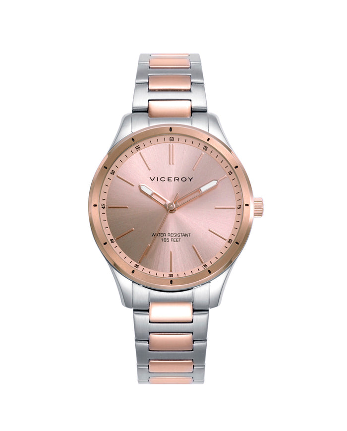 viceroy Reloj con correa de acero rosa bicolor y esfera rosada