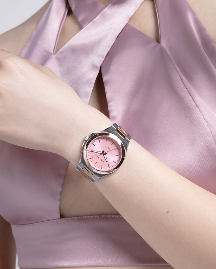 Viceroy Reloj De Acero Bicolor Con Esfera Rosa Y Movimiento De Cuarzo