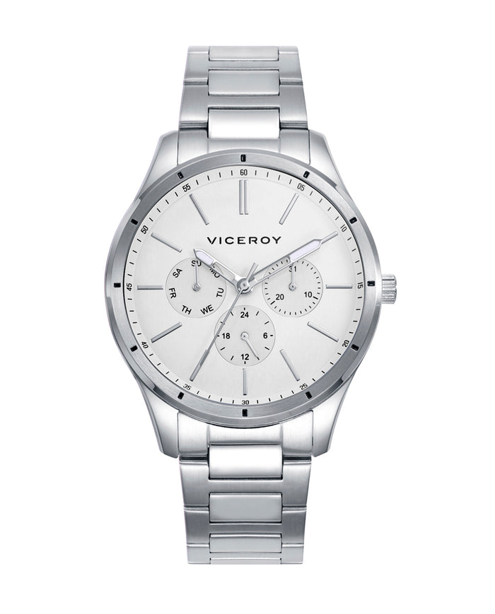 viceroy Reloj de acero con esfera blanca y movimiento de cuarzo