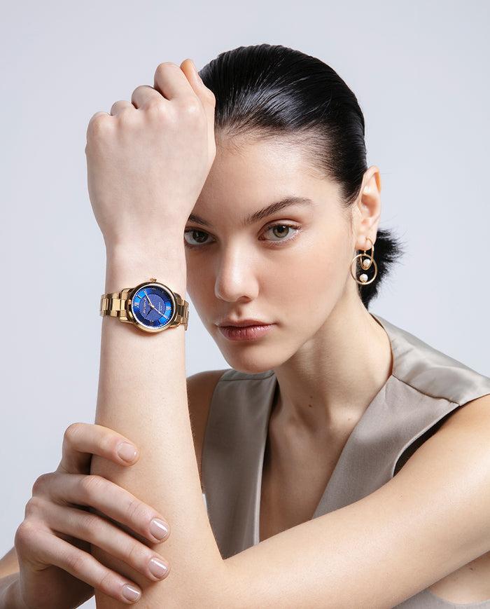 Viceroy Reloj De Acero Dorado Con Esfera Azul Y Movimiento De Cuarzo