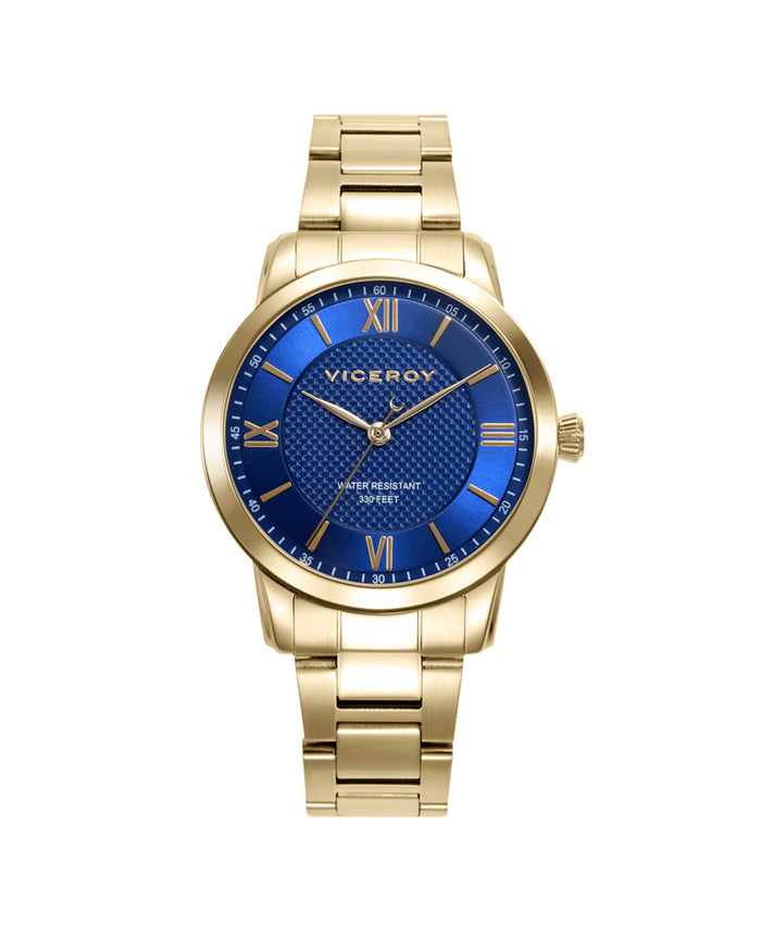 viceroy Reloj de acero dorado con esfera azul y movimiento de cuarzo