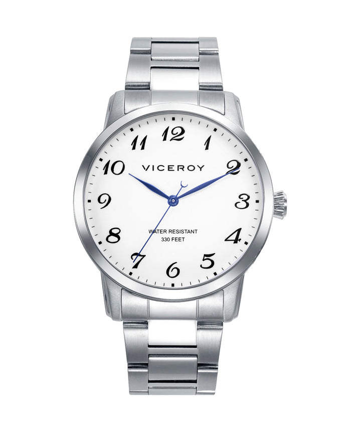 viceroy Reloj de acero para hombre con esfera blanca y números árabes