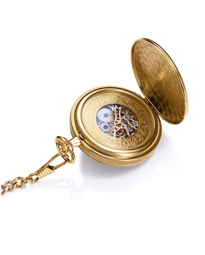 Viceroy Reloj De Bolsillo Caja De Metal Ip Dorado Movimiento Automático