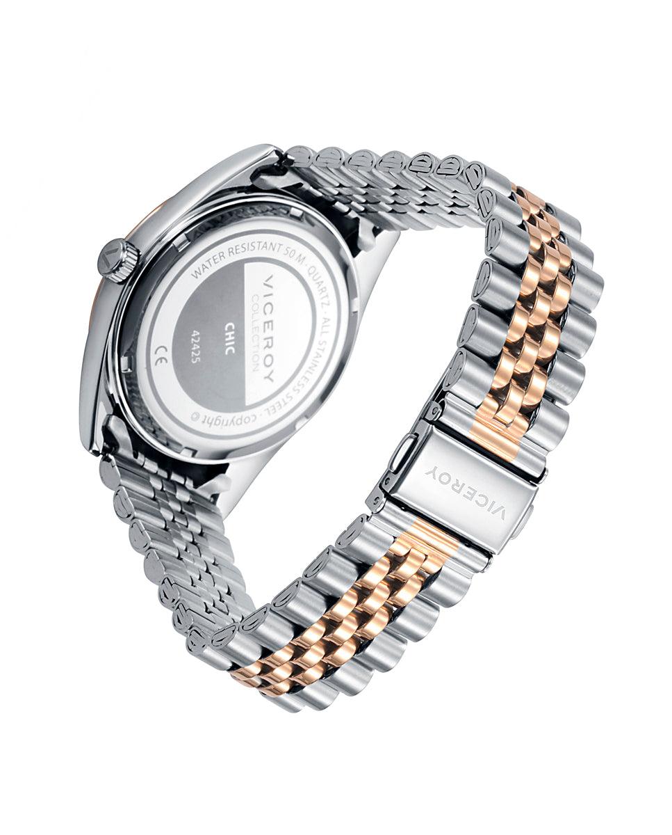 Viceroy Reloj De Hombre Chic De Acero Con Esfera Gris Y Correa Bicolor