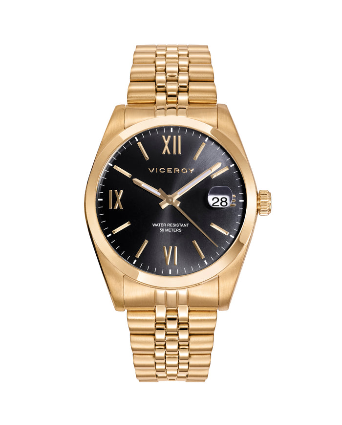 viceroy Reloj de hombre Chic de acero con esfera negra y correa IP dorado