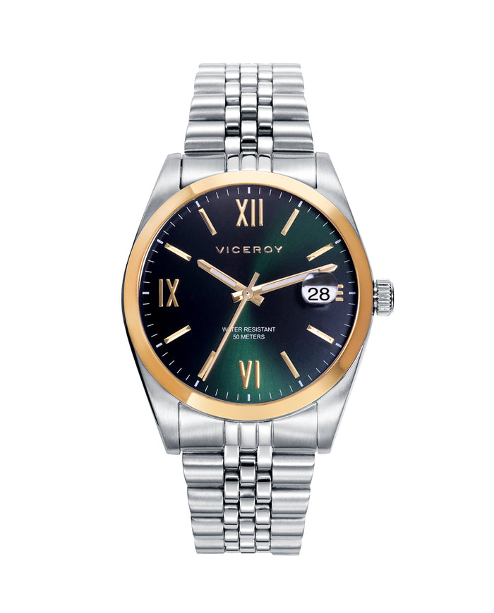 viceroy Reloj de hombre Chic de acero con esfera verde y bisel IP dorado