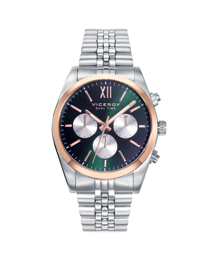 viceroy Reloj de hombre Chic de acero multifunción con esfera verde y bisel dorado