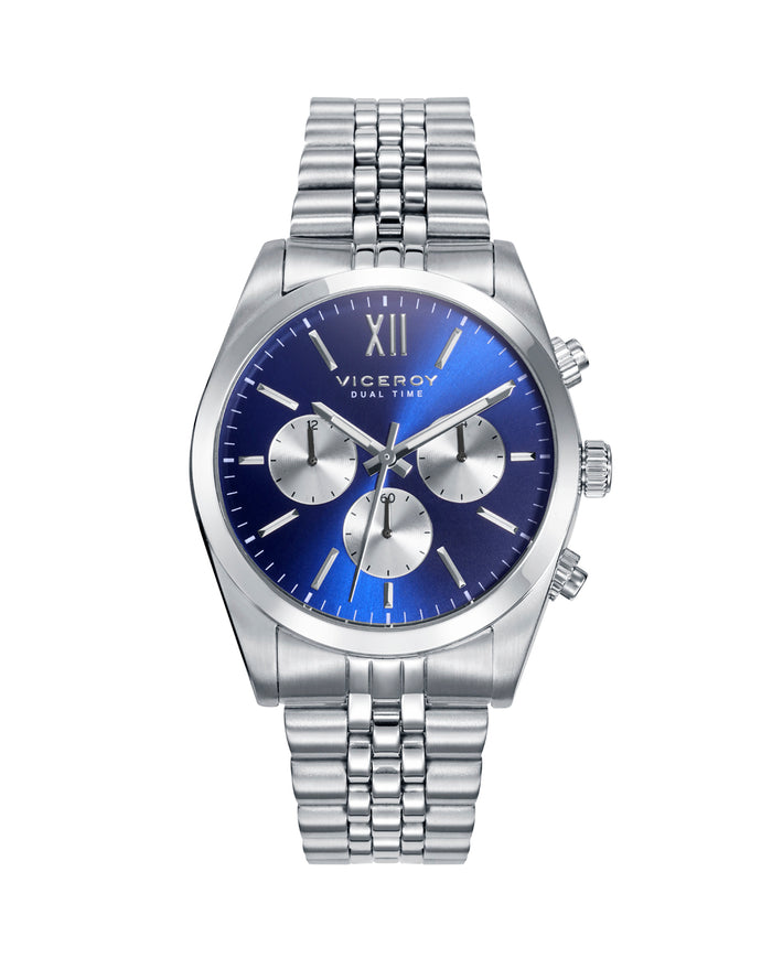viceroy Reloj de hombre Chic de acero multifunción dual time con esfera azul