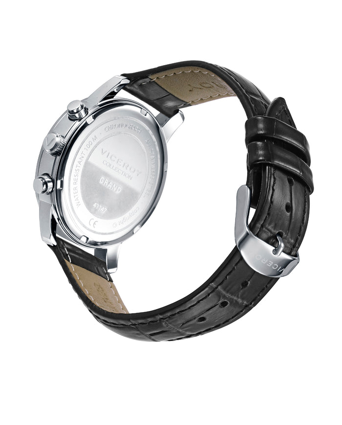 Viceroy Reloj De Hombre Con Correa De Piel Negra Y Esfera Azul Con Cronógrafo