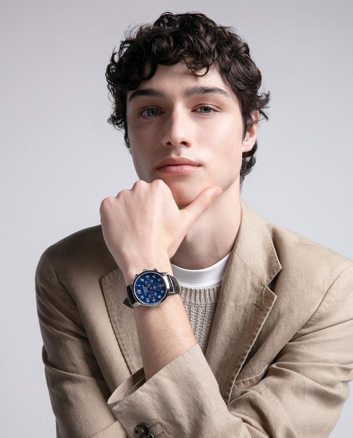 Viceroy Reloj De Hombre Con Correa De Piel Negra Y Esfera Azul Con Cronógrafo