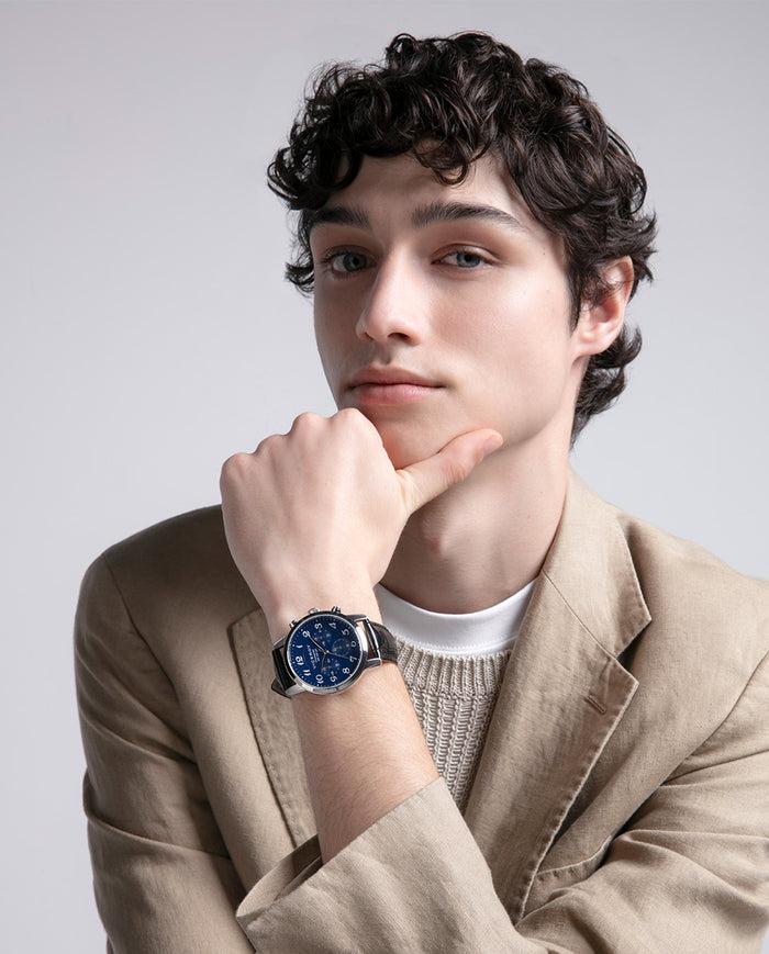 Viceroy Reloj De Hombre Con Correa De Piel Negra Y Esfera Azul Con Cronógrafo