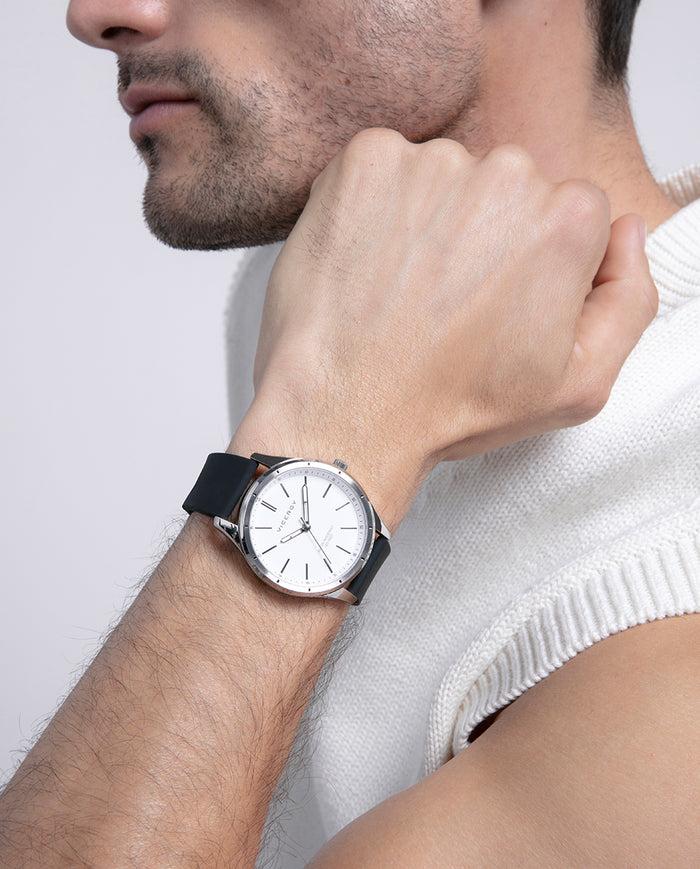 Viceroy Reloj De Hombre Con Correa De Silicona Negra Y Esfera Blanca Con Movimiento De Cuarzo