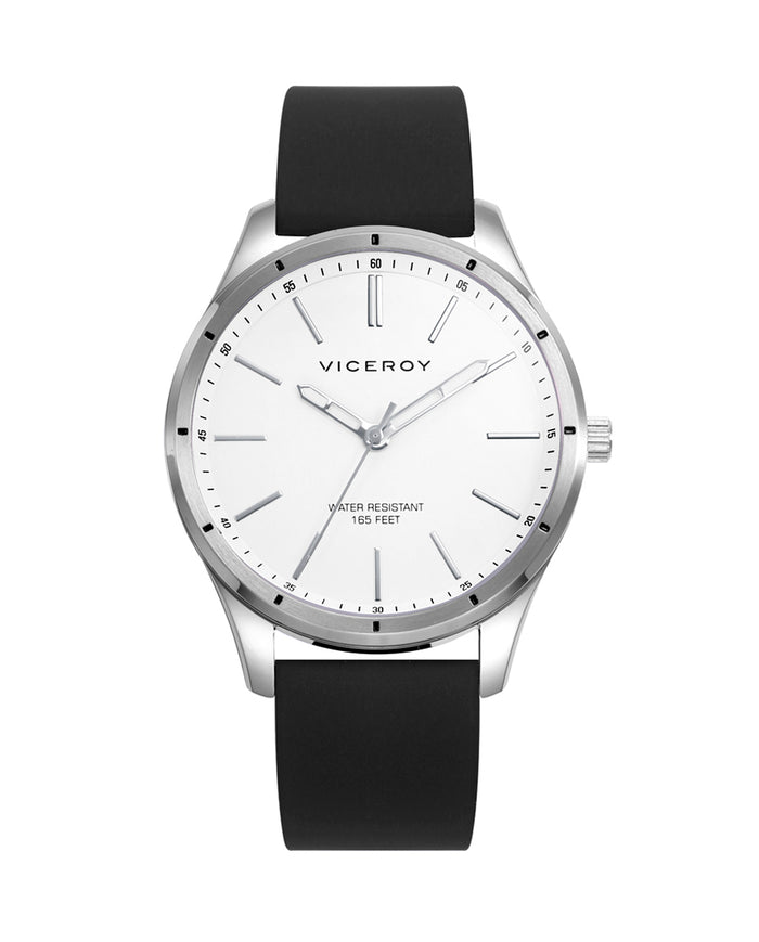 viceroy Reloj de hombre con correa de silicona negra y esfera blanca con movimiento de cuarzo