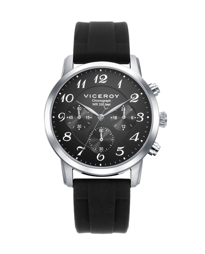 viceroy Reloj de hombre con correa de silicona y esfera negra con cronógrafo