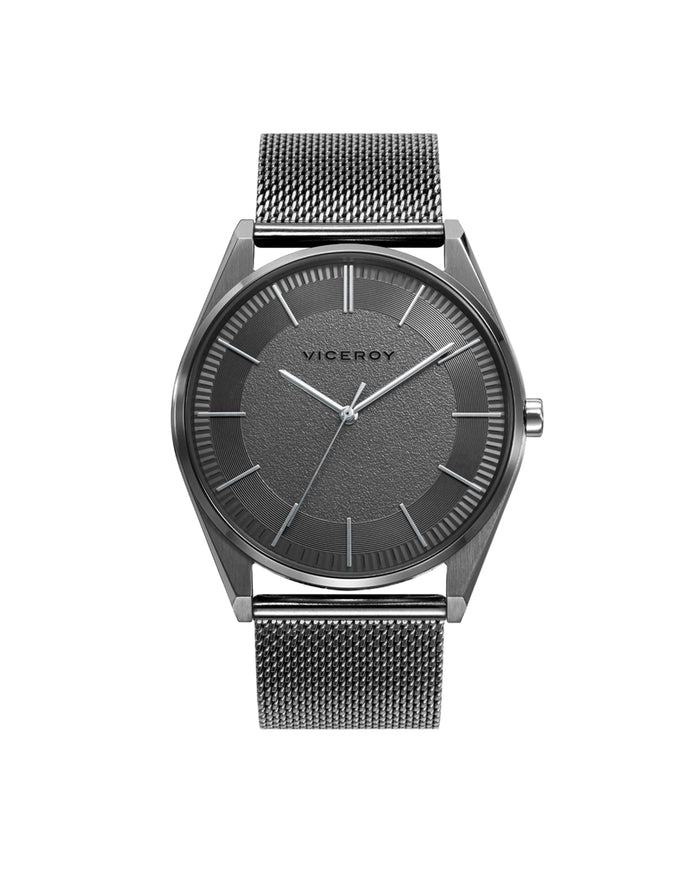 viceroy Reloj de hombre Dress 3 agujas de acero IP gris y malla milanesa