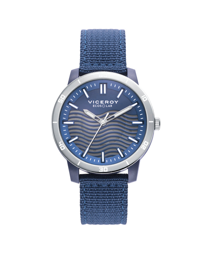 viceroy Reloj de hombre Ecosolar con caja de plástico reciclado y correa de nylon reciclado en azul