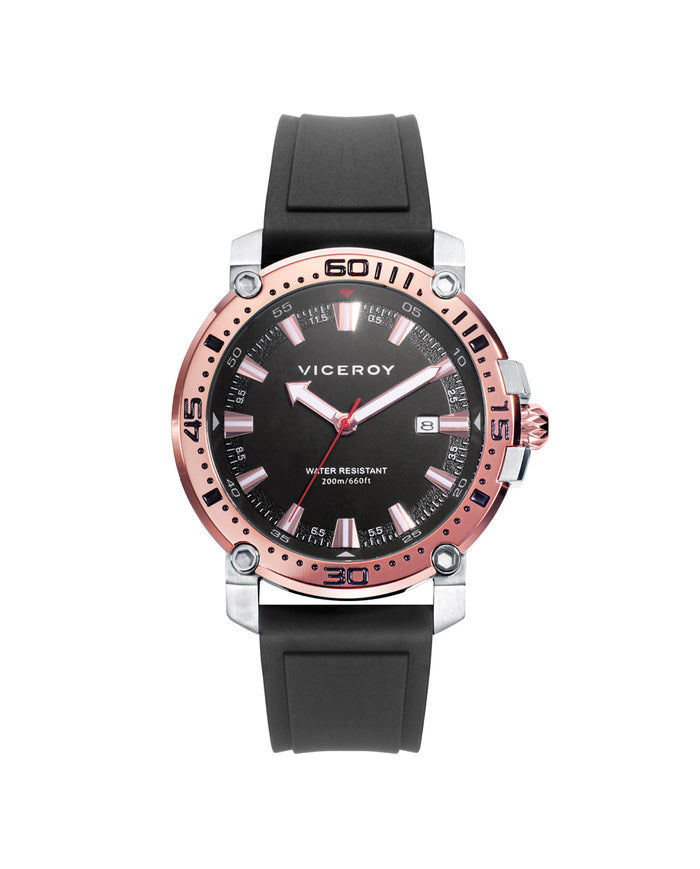 viceroy Reloj de hombre Heat con caja de acero y correa de caucho negro