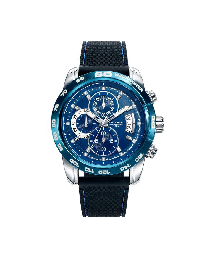 viceroy Reloj de hombre Heat cronógrafo de acero con IP azul y correa de silicona negra