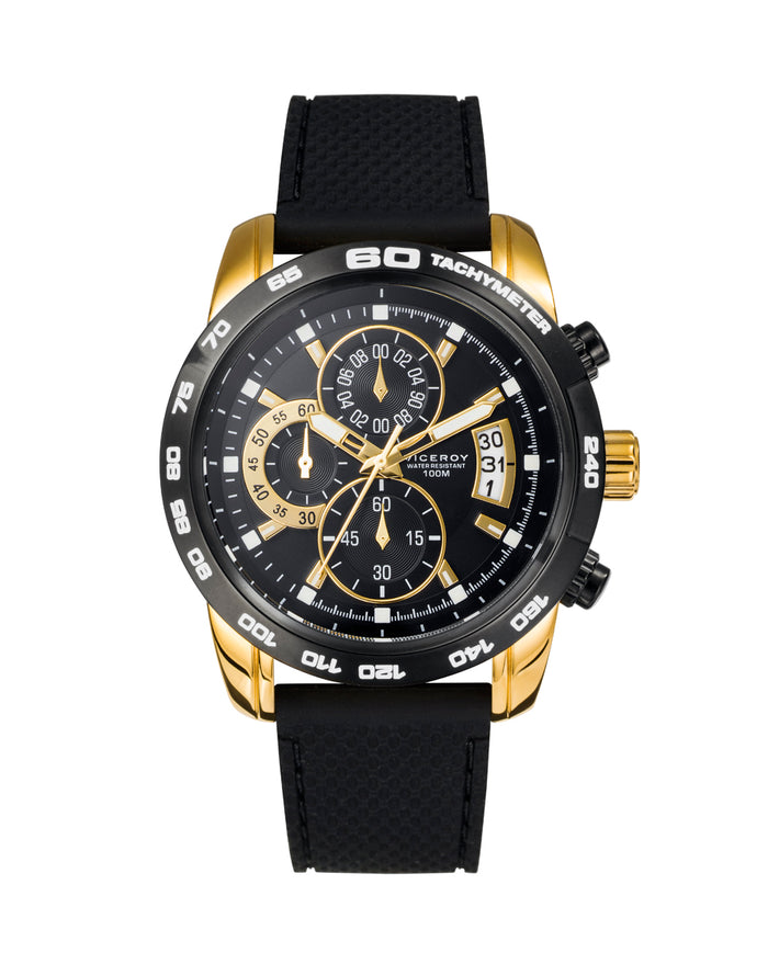 viceroy Reloj de hombre Heat cronógrafo de acero con IP dorado y correa de silicona negra
