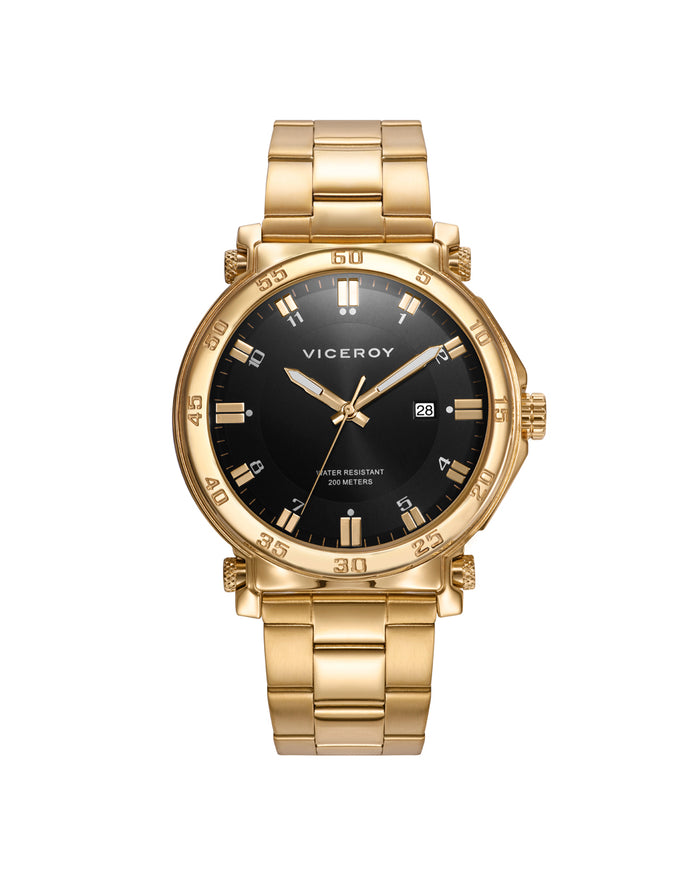 viceroy Reloj de hombre Heat de acero con esfera negra y correa IP dorado