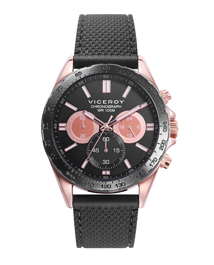 viceroy Reloj de hombre Magnum con caja de acero y correa de piel negra