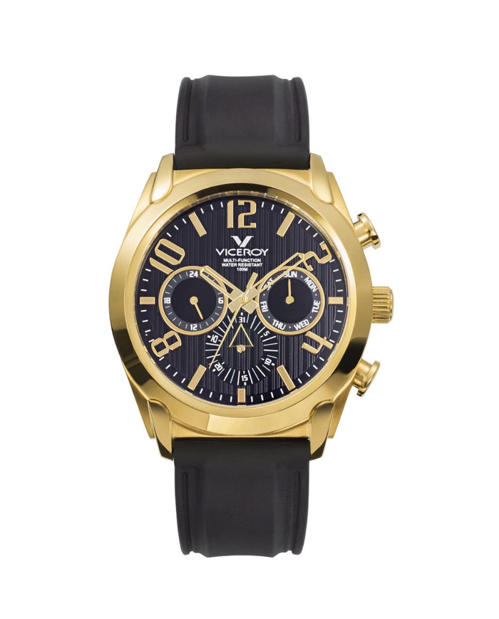 viceroy Reloj de hombre Magnum multifunción de acero con IP dorado y correa de silicona negra