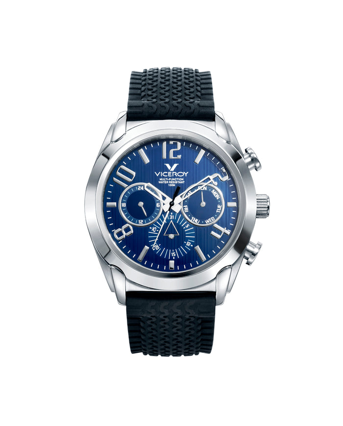 viceroy Reloj de hombre Magnum multifunción de acero y correa de silicona negra