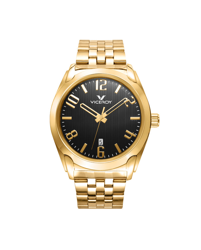 viceroy Reloj de hombre Magnum tres agujas de acero Ip dorado con malla milanesa