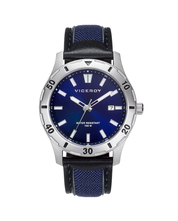 viceroy Reloj de Honbre Heat 3 agujas de acero y correa de nylon y piel