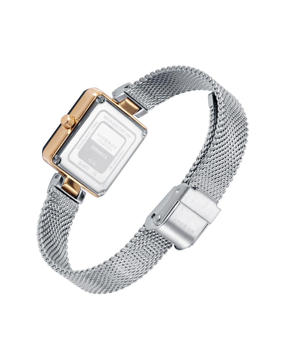Viceroy Reloj De Mujer Cerámica Caja Ip Dorado Y Malla Milanesa De Acero