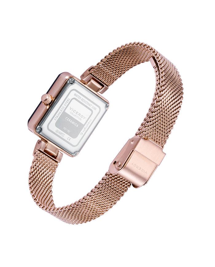 Viceroy Reloj De Mujer Cerámica Caja Y Malla Milanesa De Acero En Ip Rosa