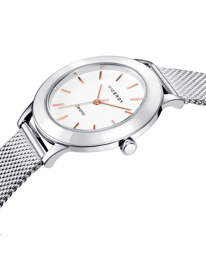 Viceroy Reloj De Mujer Cerámica De Acero En Blanco Y Malla Milanesa