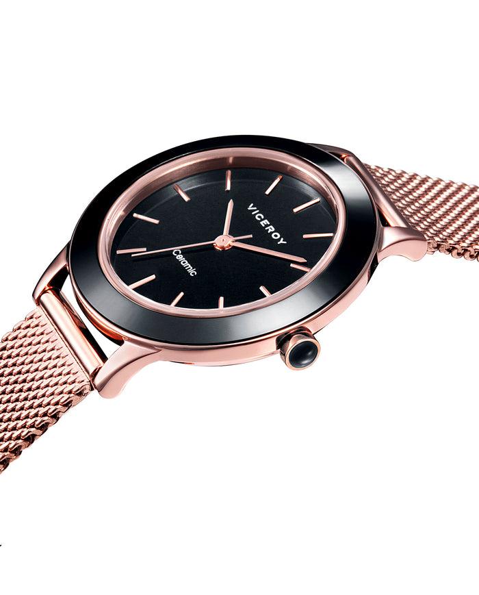 Viceroy Reloj De Mujer Cerámica De Acero En Negro Con IP Rosa
