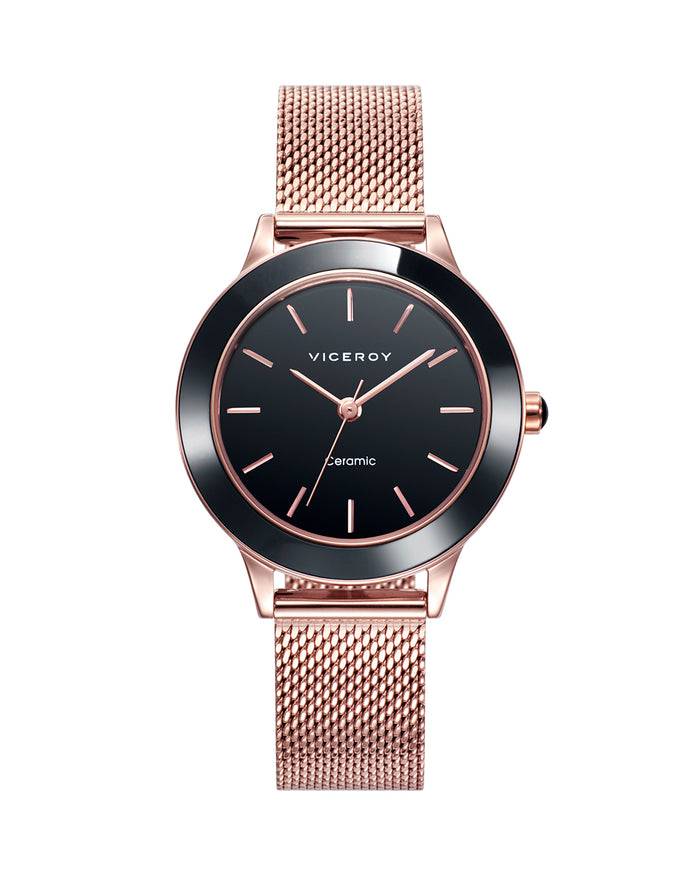 viceroy Reloj de mujer Cerámica de acero en negro con IP rosa