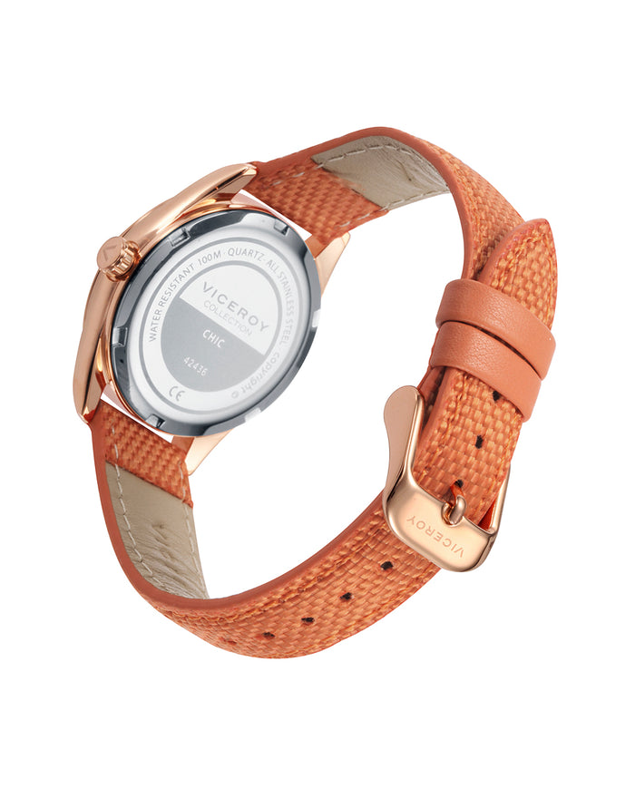 Viceroy Reloj De Mujer Chic Con Caja De Acero Ip Rosa Y Correa De Nylon Naranja