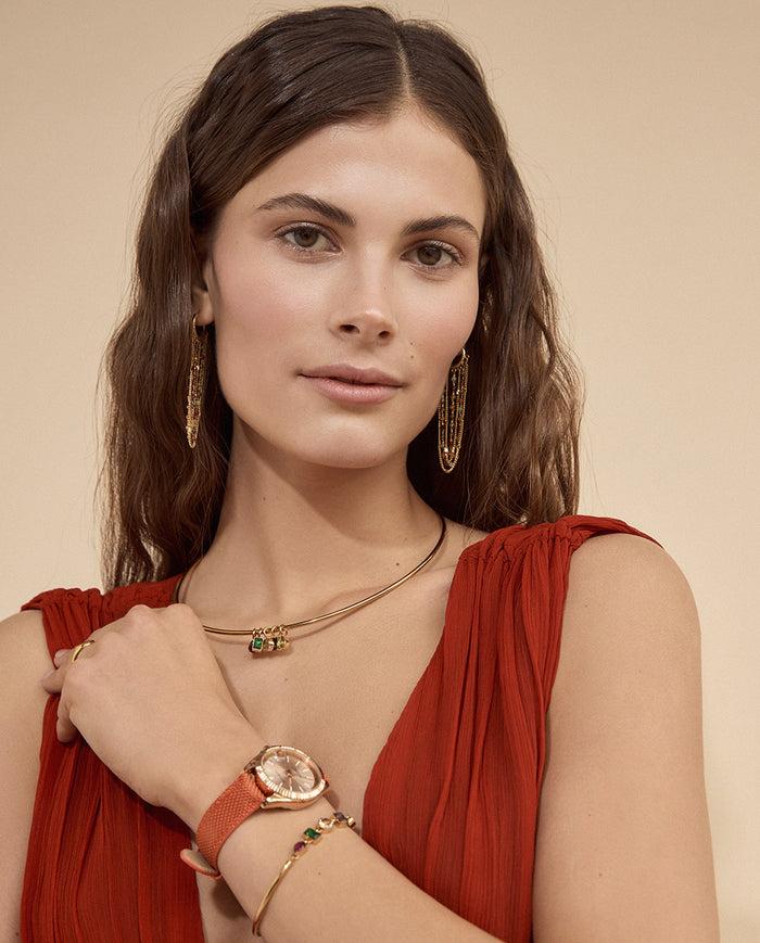 Viceroy Reloj De Mujer Chic Con Caja De Acero Ip Rosa Y Correa De Nylon Naranja