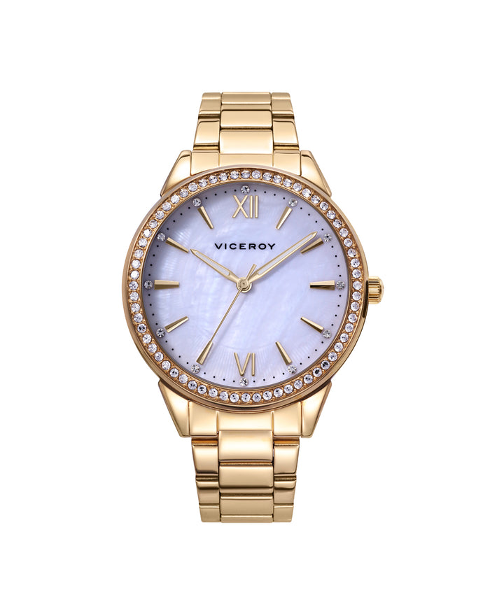 viceroy Reloj de mujer Chic de acero con esfera madreperla blanca y correa IP dorado