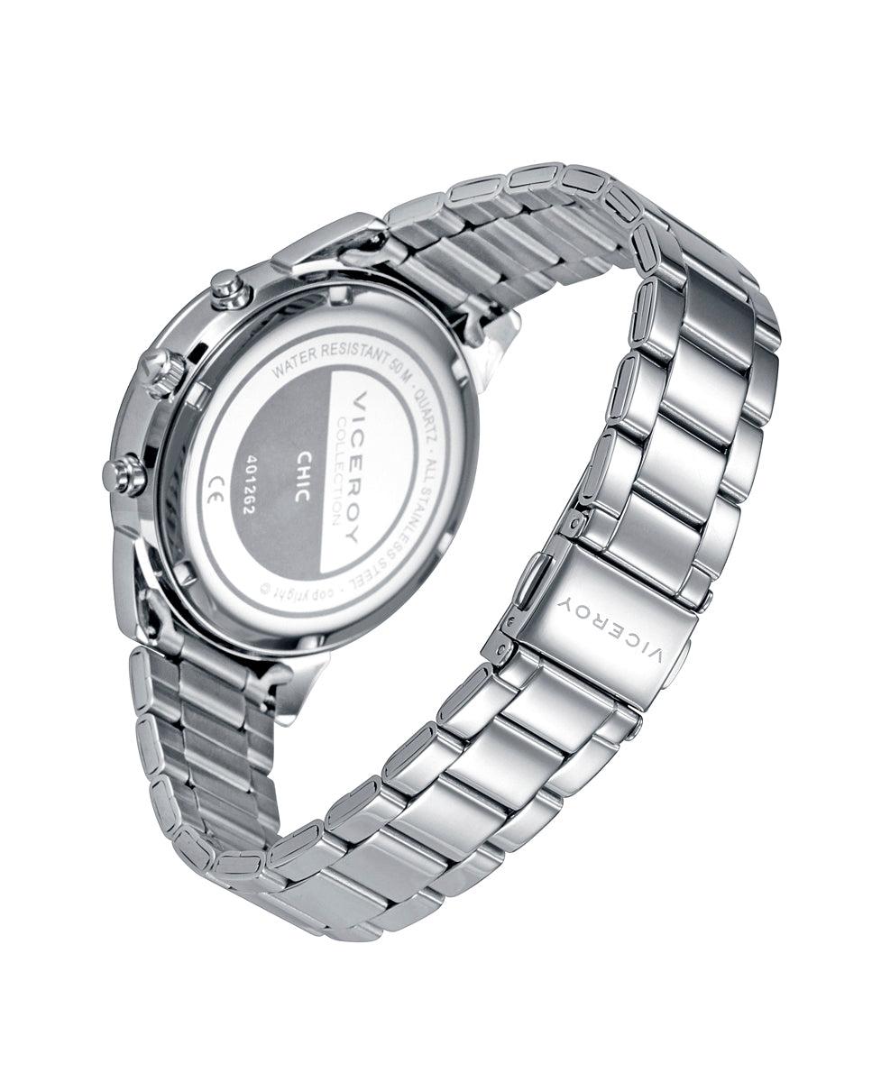 Viceroy Reloj De Mujer Chic De Acero Multifunción Con Esfera De Madreperla Y Bisel Con Circonitas