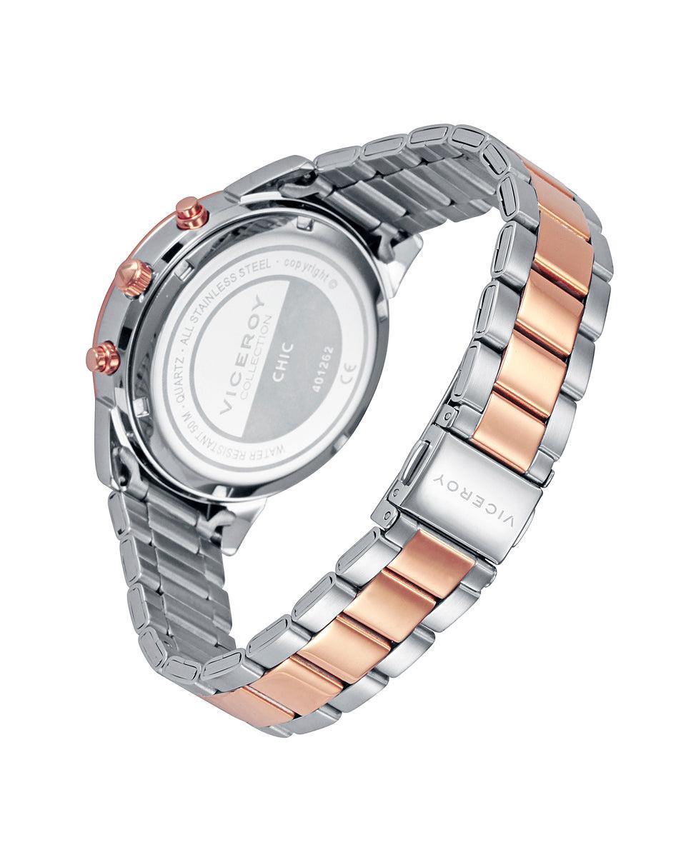 Viceroy Reloj De Mujer Chic De Acero Multifunción Con Esfera Madreperla Y Bisel Con Circonitas