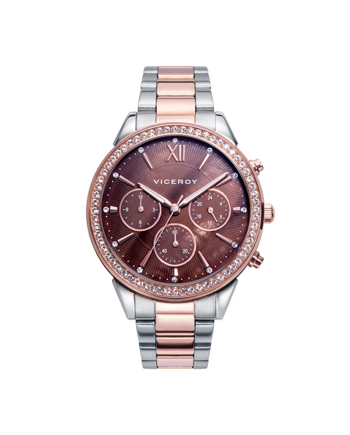viceroy Reloj de mujer Chic de acero multifunción con esfera madreperla y bisel con circonitas