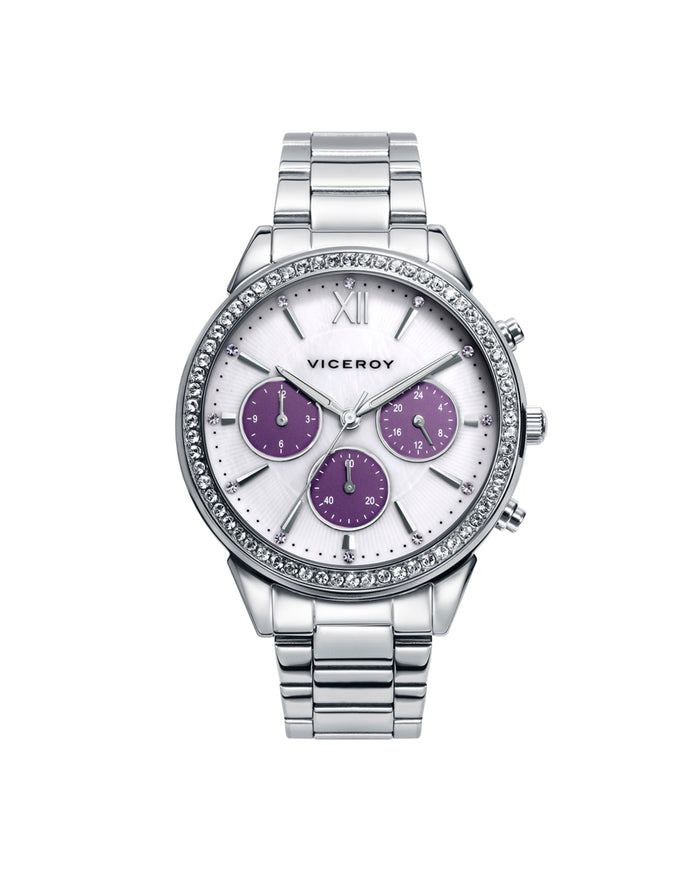 viceroy Reloj de mujer Chic de acero multifunción con esfera de madreperla y bisel con circonitas