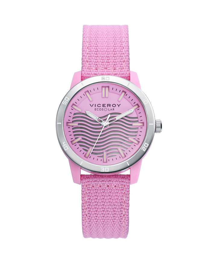 viceroy Reloj de mujer Ecosolar con caja de plástico reciclado y correa rosa de nylon