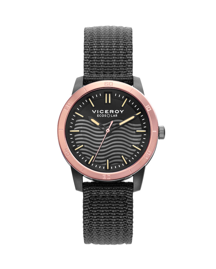 viceroy Reloj de mujer Ecosolar con caja de plástico reciclado y correa negra de nylon