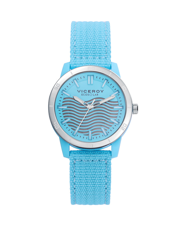 viceroy Reloj de mujer Ecosolar con caja de plástico reciclado y correa azul de nylon