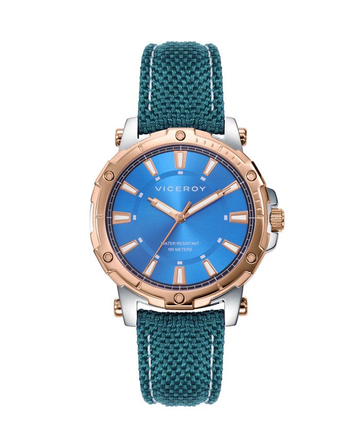 viceroy Reloj de mujer Heat con caja de acero bicolor y correa de Nylon azul