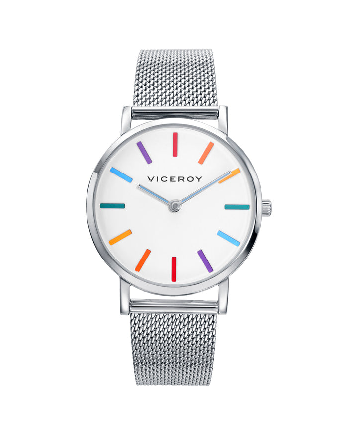 viceroy Reloj de mujer Kiss de acero con esfera blanca e índices de colores