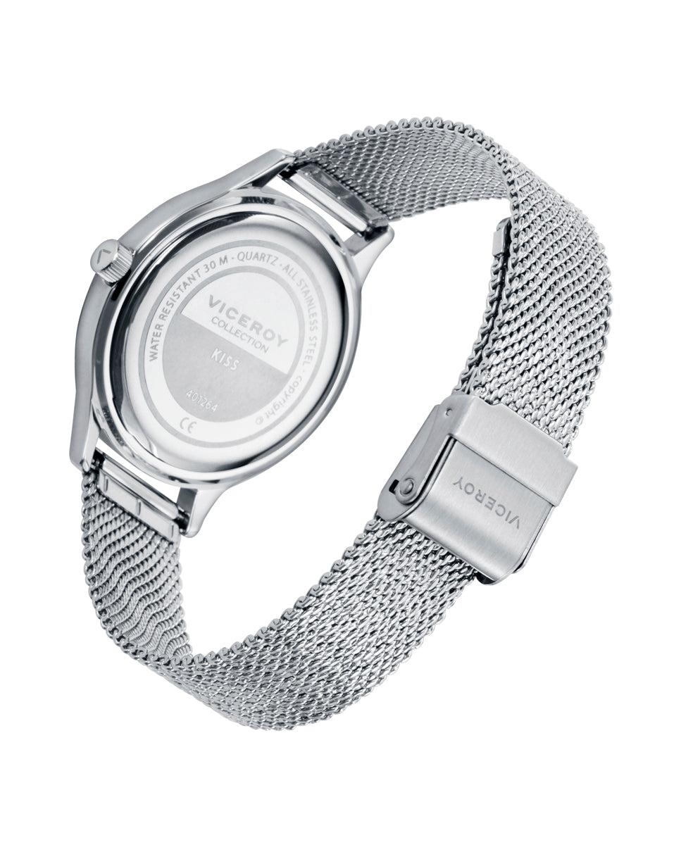Viceroy Reloj De Mujer Kiss De Acero Con Esfera Blanca Y Bisel Interior Glitter Con Circonitas