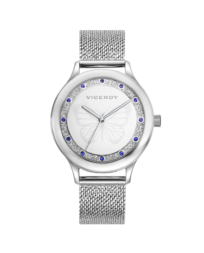 viceroy Reloj de mujer Kiss de acero con esfera blanca y bisel interior glitter con circonitas