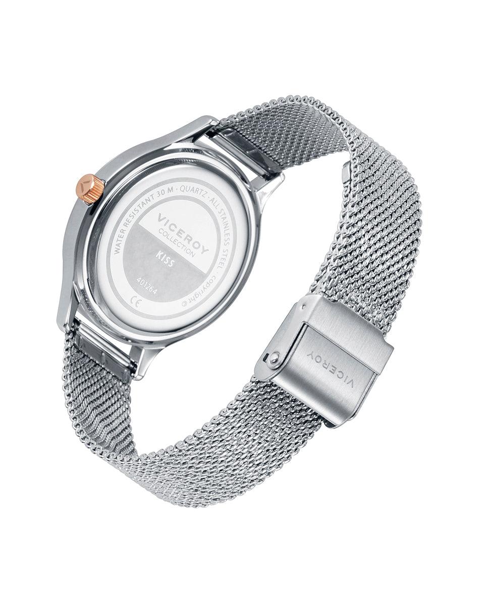 Viceroy Reloj De Mujer Kiss De Acero Con Esfera Blancabisel Interior Glitter Con Circonitas
