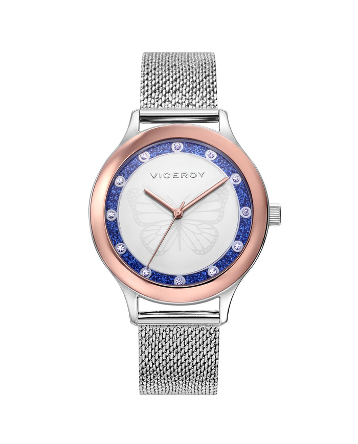viceroy Reloj de mujer Kiss de acero con esfera blancabisel interior glitter con circonitas